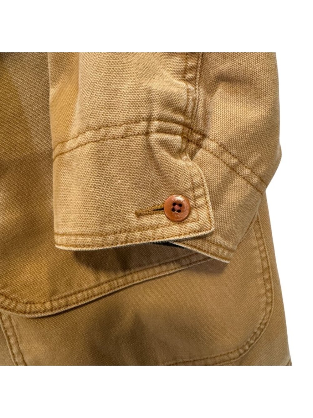 L.L. Bean Original Field Coat Womens 1X 1990s Tan Canvas Plaid Flannel Lining - Picture 9 of 14